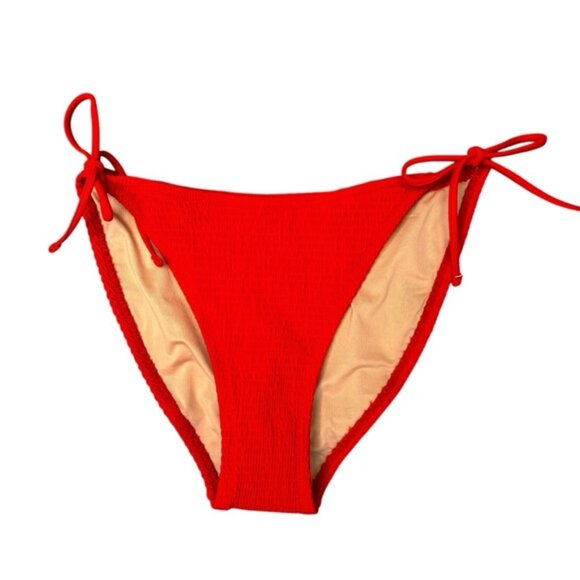 NWT J. CREW Red Smocked Textured String Cheeky Bikini Bottom Size Large Side Tie - Picture 5 of 7